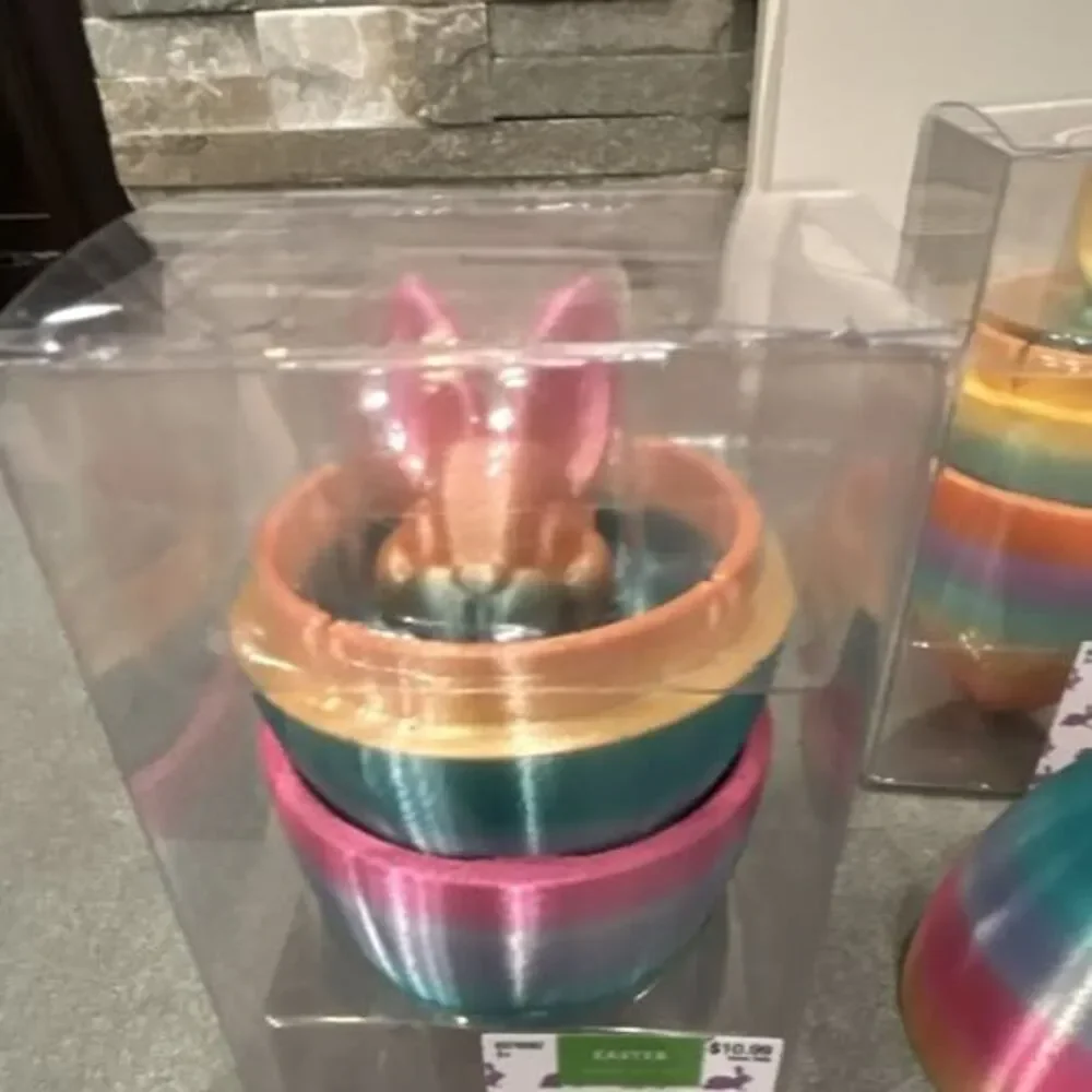 5 Set of Shiny & Rainbow 3-D Printed Bunny In Egg - Great for Party Favors
